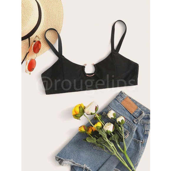 Black Swim Top Bra Ring Detail - Picture 7 of 8